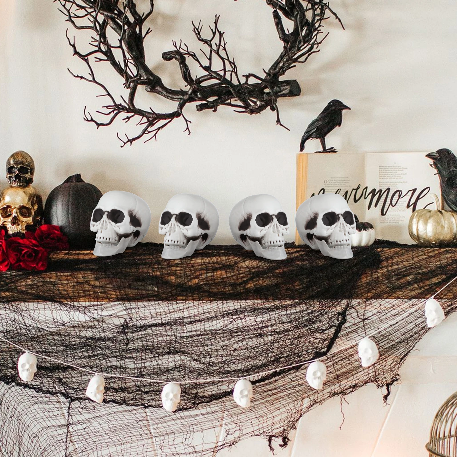 

6pcs Mini Halloween Skull Decor Plastic Scared Skull Ornament Small Ghost House Props Tiny Party Accessories Desktop Halloween