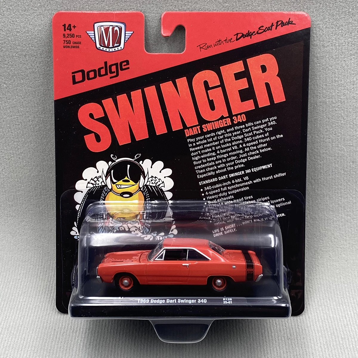 M2 Machines - Coche de Juguete de Aleación Fundida a Presión a Escala 1:64, Dodge Dart Swinger 340 de 1969, Modelo Clásico, Regalo para Adultos, Souvenir, Exhibición Estática