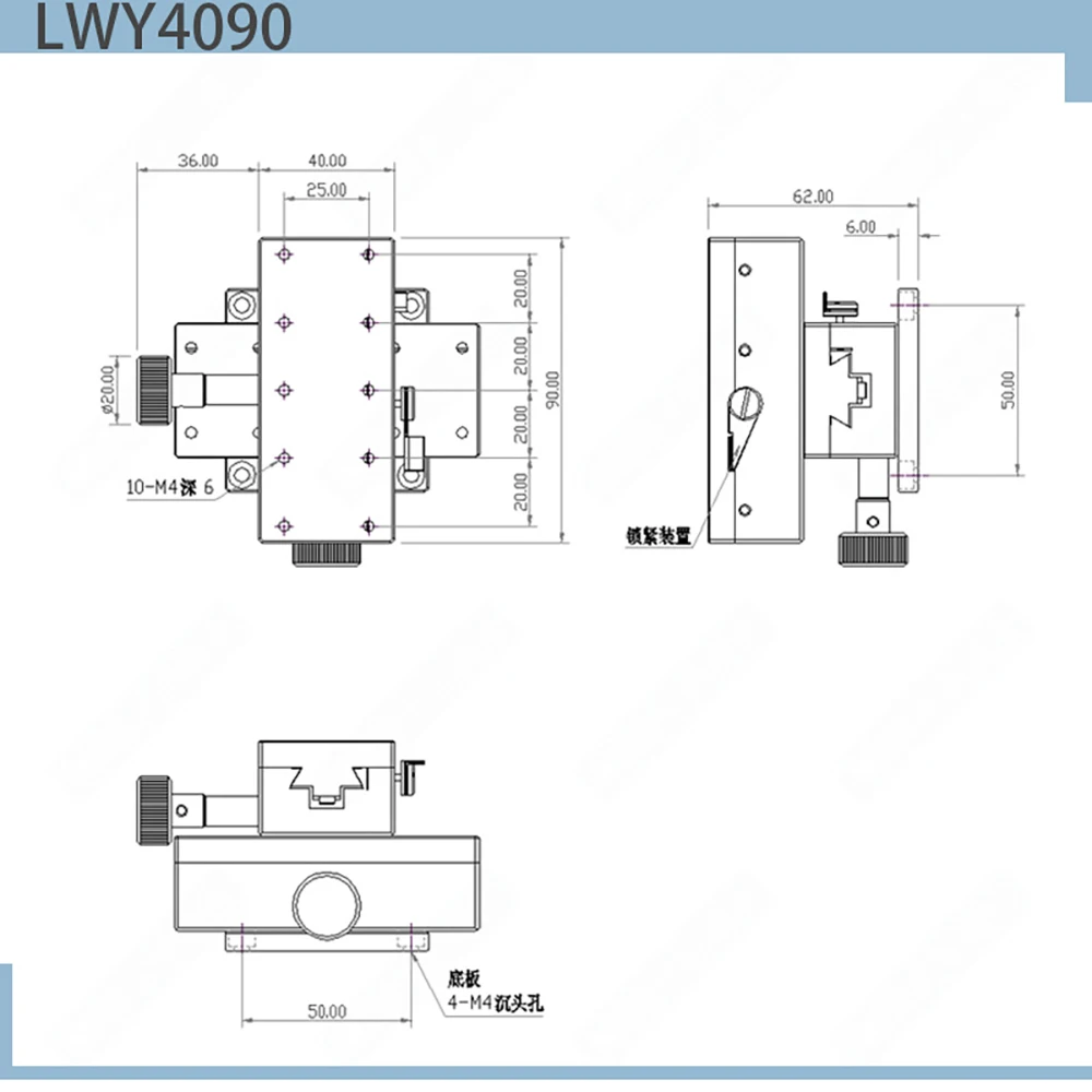 LWY4090 40x90mm Aluminum XY Axis Dovetail Sliding Stage with Gear Adjust for High Precision Manual Micro Positioning Platform