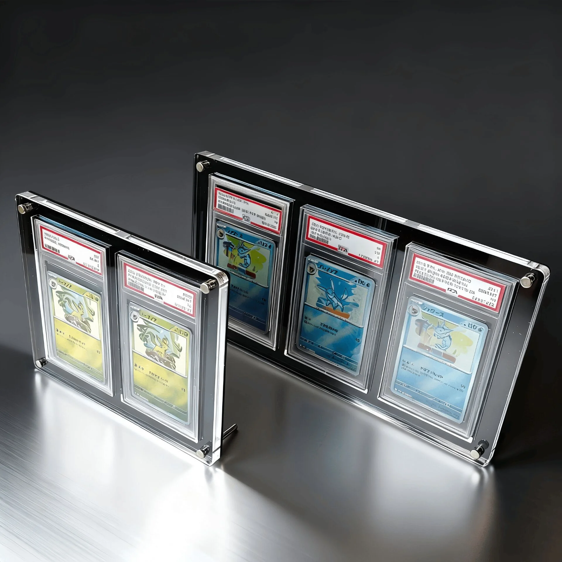3-Slot Graded Card Stand Black Acrylic Display Holder for PTCG Rating Card Pokemon Yu-Gi-Oh Trading Cards Crystal Clear Edges