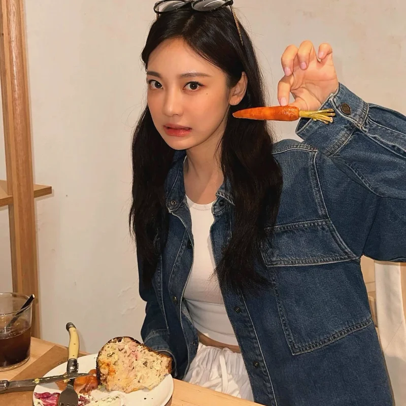 

Retro Deep Blue Waed Long Sve Casual Workwear ket Denim Jaet Outerwear Loose Fit Cotton Blend Classic Sle