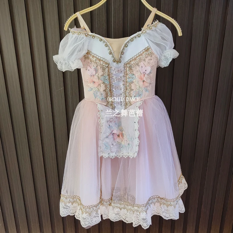 

BT250659 Высокое качество, индивидуальный размер, детская одежда для балета и танцев для девочек, розовое длинное романтическое платье-пачка для девочек