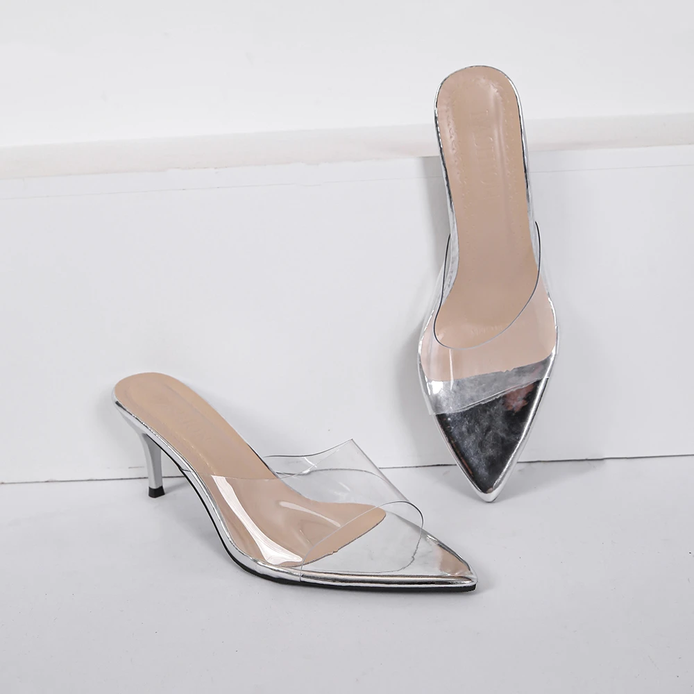 Neue Sommer-Damen-Sandalen mit Hohem Absatz, Einfache Transparente High-Heel-Pantoletten, Stiletto Spitze Offene Pantoletten – Detail 10