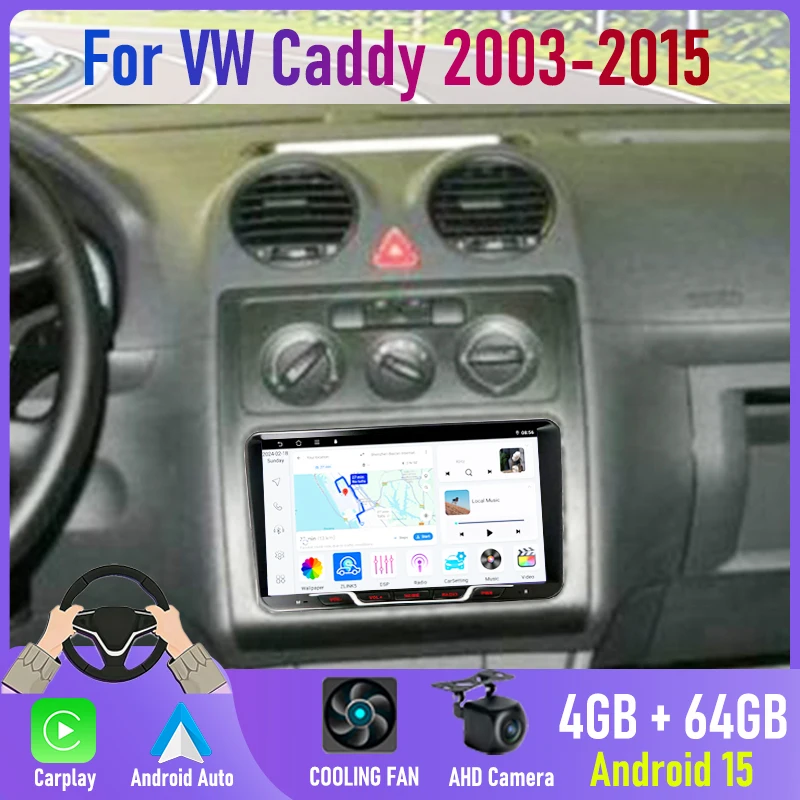 

9'' For VW Caddy 2003-2015 Car Radio Carplay Car Accessories BT Navi Android 15 Auto GPS Reversing Image Stereo Google Map Wifi