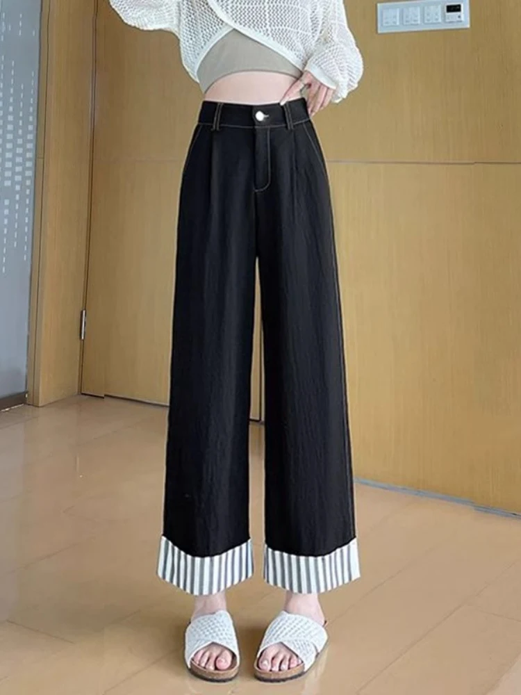 جينز حريم بيج فاتح للنساء لربيع وصيف جديد رقيق وفضفاض مستقيم قطع تسع نقاط أبي الخيار السراويل عالية الخصر...