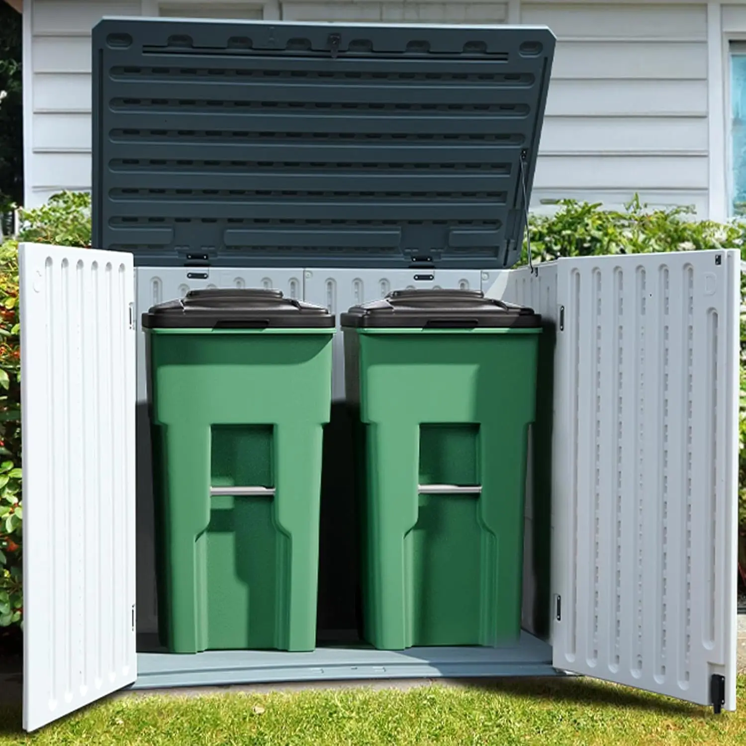 

Extra Large Outdoor Horizontal Storage Shed, 4.5x4ft Resin Tool Sheds w/o Shelf, Easy to Assemble Waterproof Storage for Trash