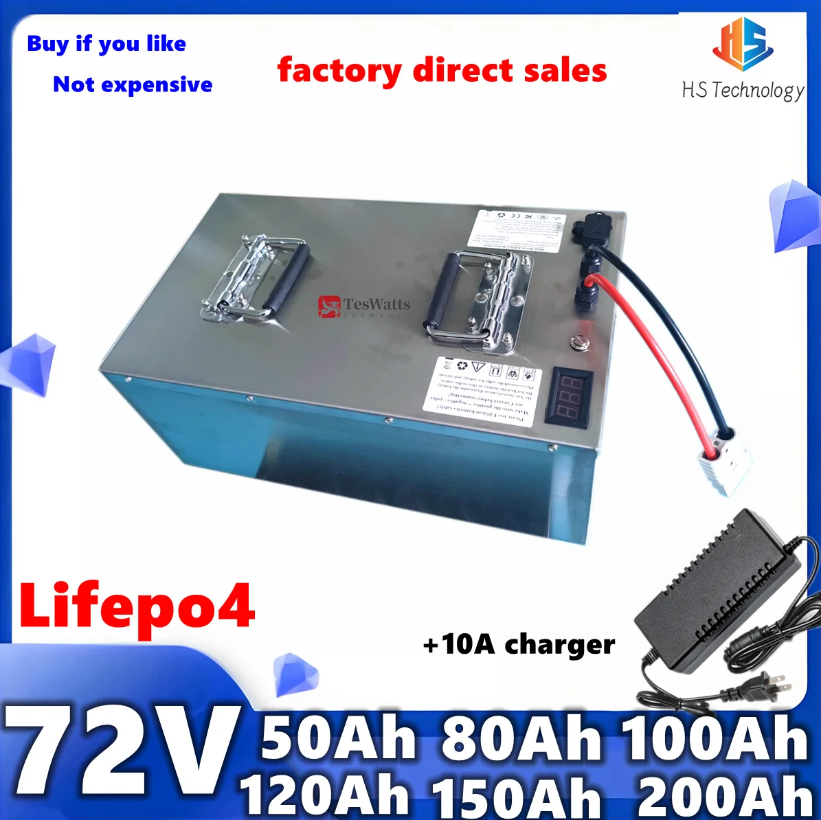 

waterproof 72V Batterie au lithium LiFePo4 avec BMS, 7000W, scooter, moto Sicile, chargeur inclus, 80Ah, , 100Ah, 200Ah, 120Ah,