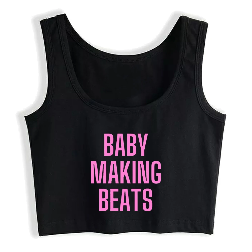 Baby Make Beats Design Cotton Sexy Fit Crop Top Hotwife Fun Flirting Style Tank Top Swinger Naughty Sports Training Camisole