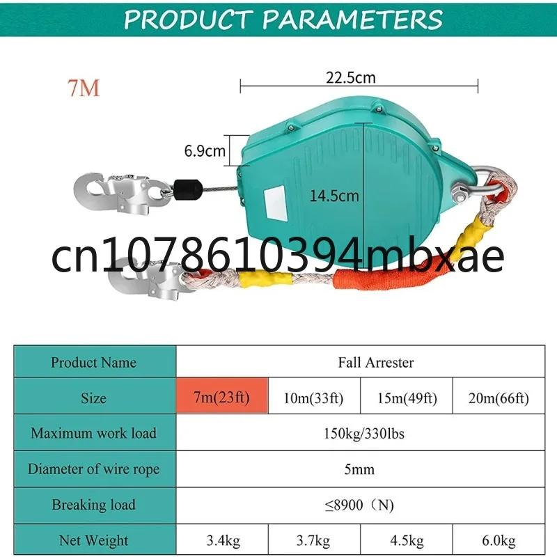 Steel Wire Rope 23ft Fall Protection 330lbs Fall Arrester Self Retracting Lifeline Body Safety Harness Harness Safety