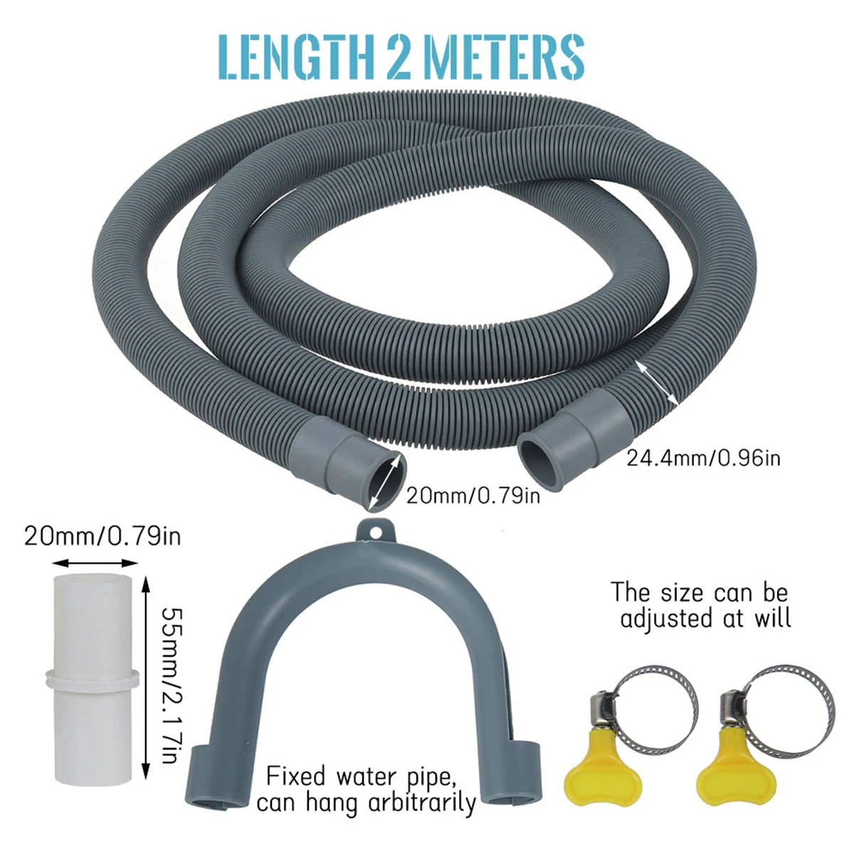 2M Drain Hose Extension Pipe Kit 6.6FT Universal Replacement Drain Hose for Washing Machine Washer Dryer Dishwasher & Other