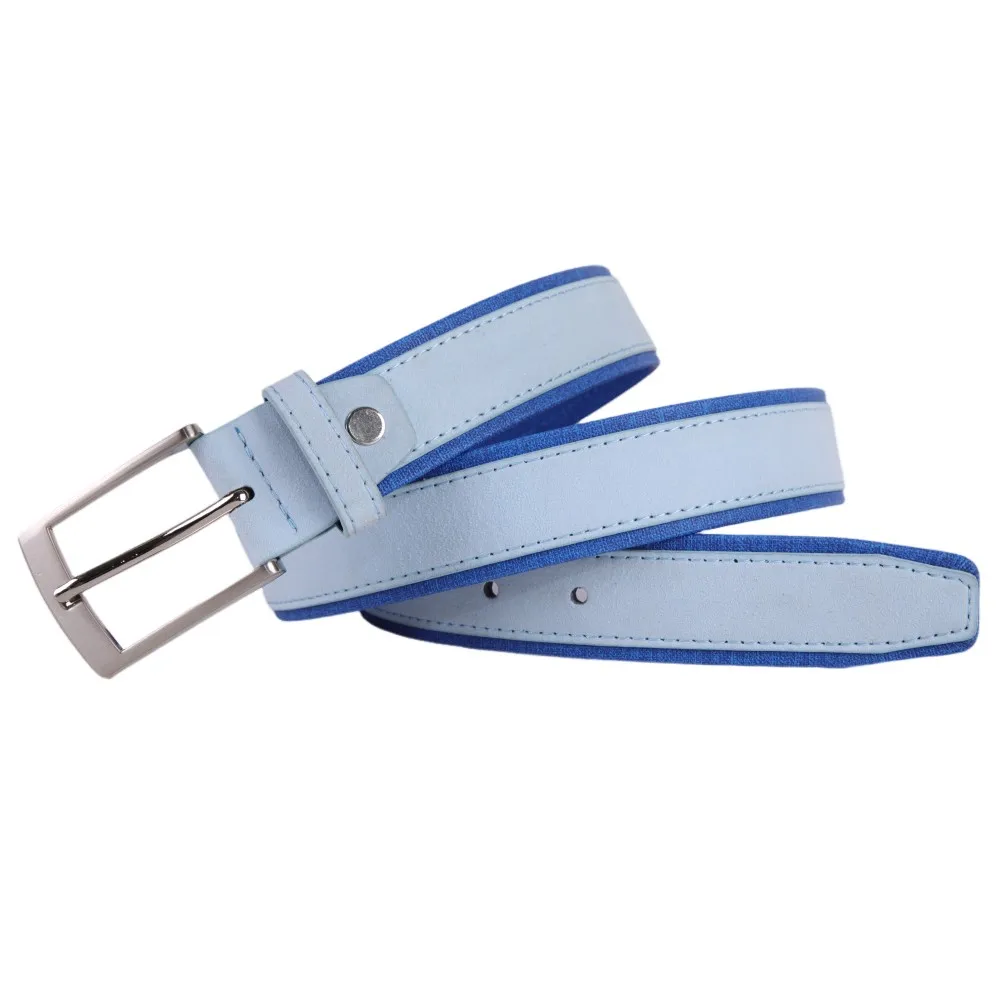 Sude Leather Belt For Man And Lady With Oxford Fabric Strap Genuine Leather Luxury Pin Buckle Blue Belts For 3.5cm