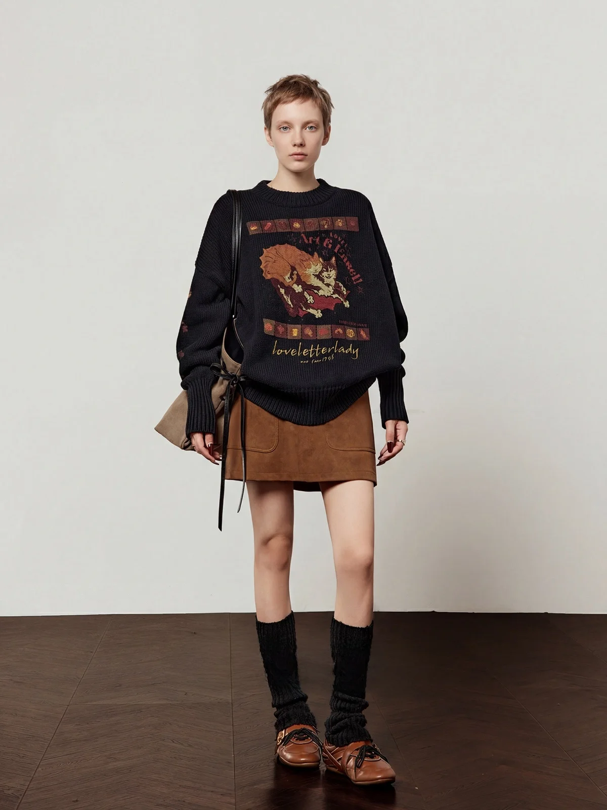 

Loose round Ne Printed Bla Sweater Women's Spring New Sle Butter Knitted Top Comfortable Fit Faionable Design