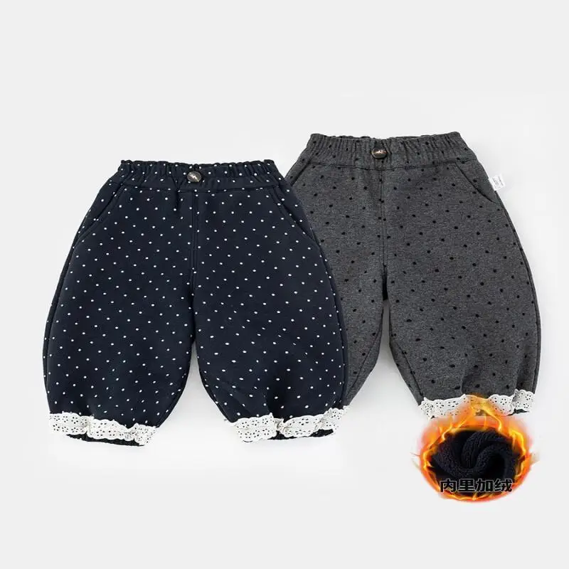 طفل الفتيات الجينز الدافئة الخريف الشتاء السراويل بلون بنطال ذو قصة أرجل واسعة ملابس الأطفال مريحة 1-3 سنة جديد عصري #1