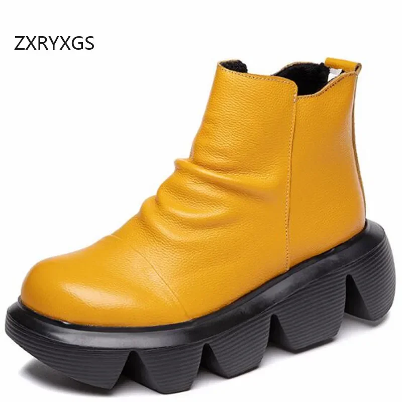 ZXRYXGS Superior Cowhide Thick Sole Non-slip Increase Boots Single Shoes Woman Boots 2024 Winter Real Leather Boots Snow Shoes