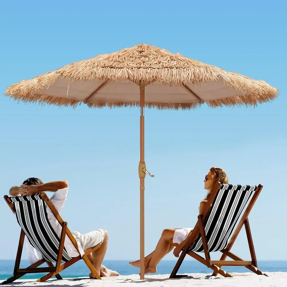 7.5 ft Hawaiian-Style UV-Protected Tiki Beach Umbrella for Patio, Pool, and Garden