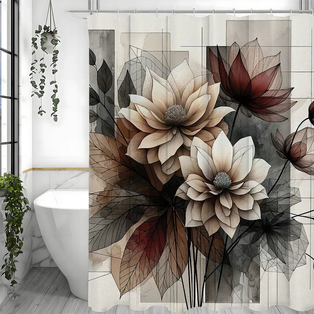 

Modern Bohemian Concept Soft Tone Blur Effect Flower and Leaf Autumn Shower Curtain, Bathroom Decorative Shower Curtain, Waterpr