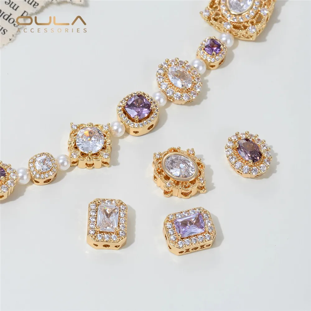 

Diy Hand-strung Pearl Crystal Accessory Material with 14K Real Gold Inlaid Zircon Round, Square, Oval and Porous Partition Beads