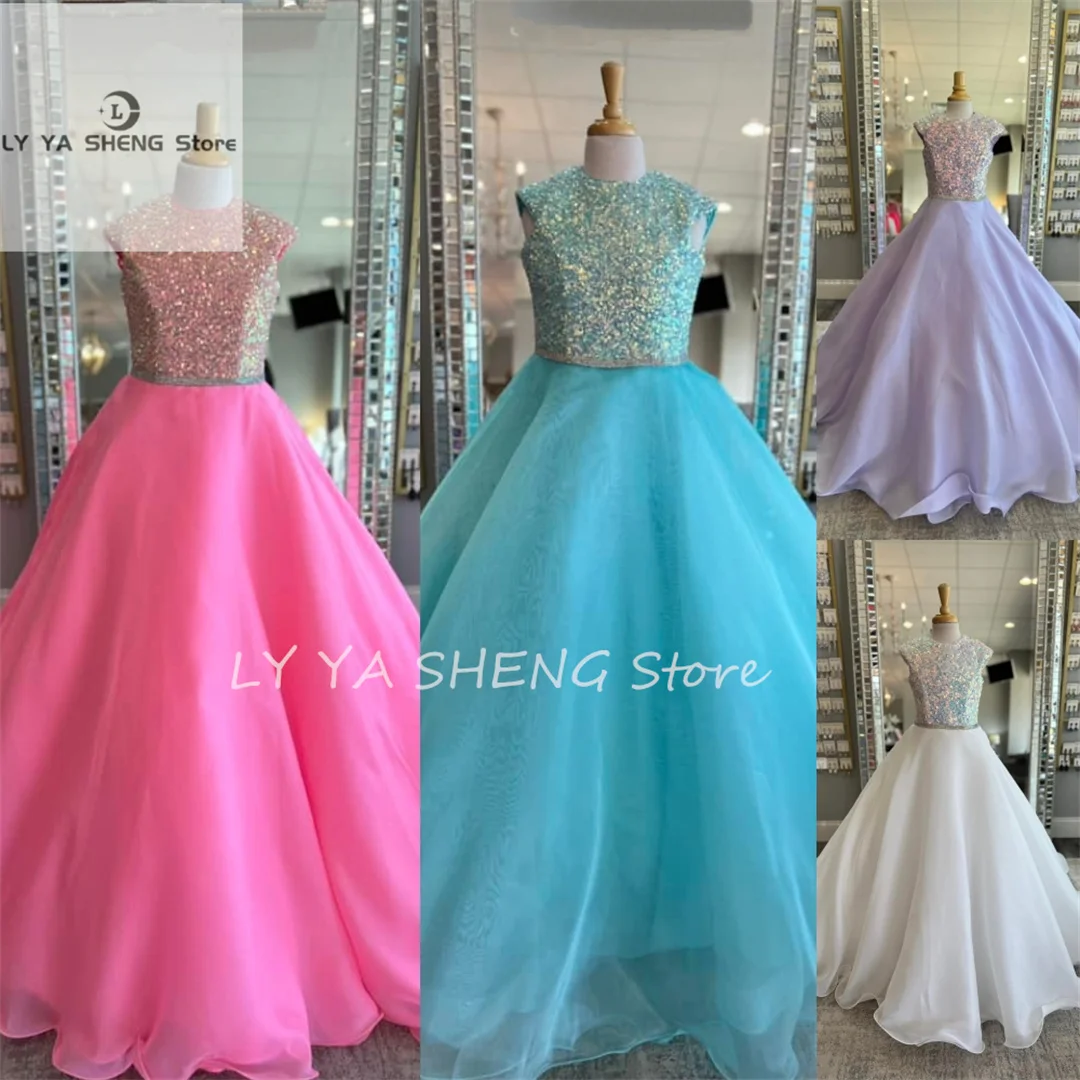 Flower Girl Dress Aqua Girl Pageant Dress  Sequin Mesh Shimmer Chiffon Little Kid Birthday Formal Party Gown Infant Toddler