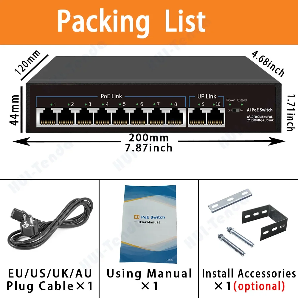 Imagem -06 - Huitenda-switch de Rede Ethernet Portas Poe Switch 1gbps Uplink Sfp Port 96w Câmera ip sem Fio ap Roteador Wifi 10 Mbps 100mbps