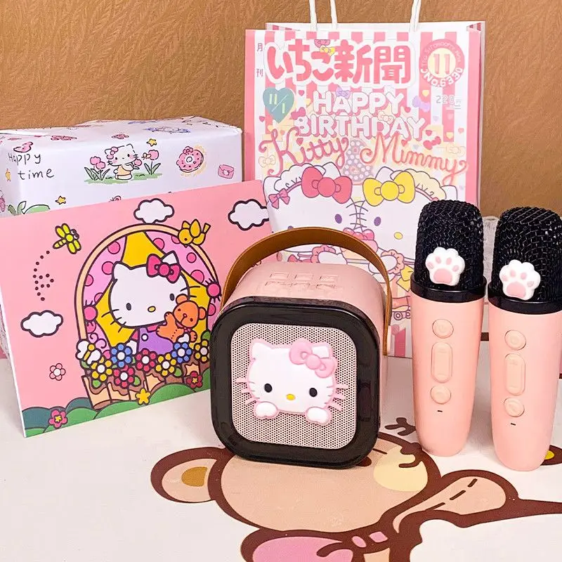 

Anime Cartoon Kawaii Sanrio's Kitty Kuromi Microphone Microphone Bluetooth Speaker Wireless Square Sing Family Birthday Gift