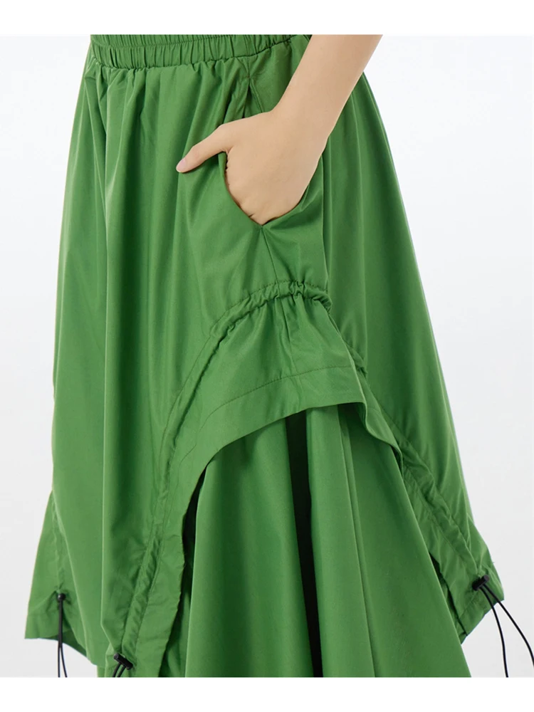 XITAO غير المتماثلة الرباط تنورة فضفاضة بلون شخصية المرأة الاتجاه التخسيس غير النظامية مرونة الخصر تنورة HQQ2442