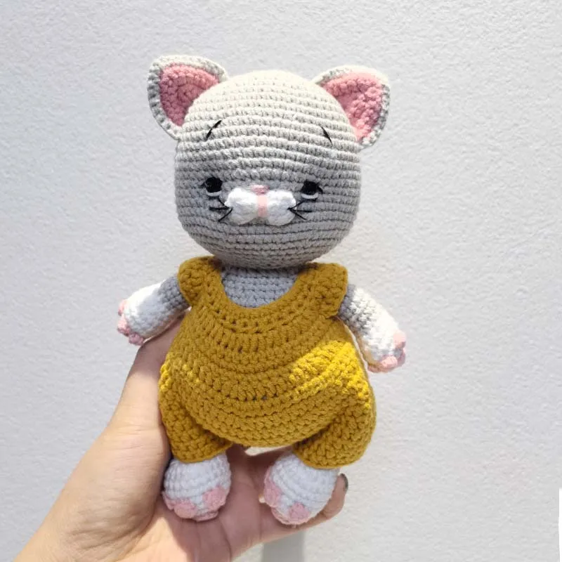 Bebê crochê gato de pelúcia algodão crochê bonecas feitas à mão pequenos animais amigurumi crochê plushies brinquedo boneca terminada