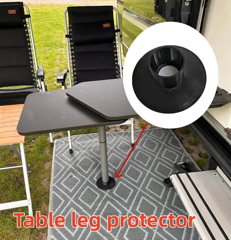Camping Table-Table Leg Protector-Pipe Diameter 50 Mm-Seat Width 14 Cm Black Caravan Table Leg Protector Plastic RV Accessories