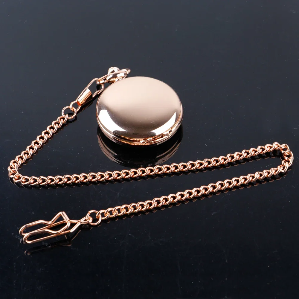 Luxury Smooth Rose Gold Pendant Pocket FOB Watch Modern Roman Numerals Analog Clock Men and Women Fashion Necklace Unisex Gift