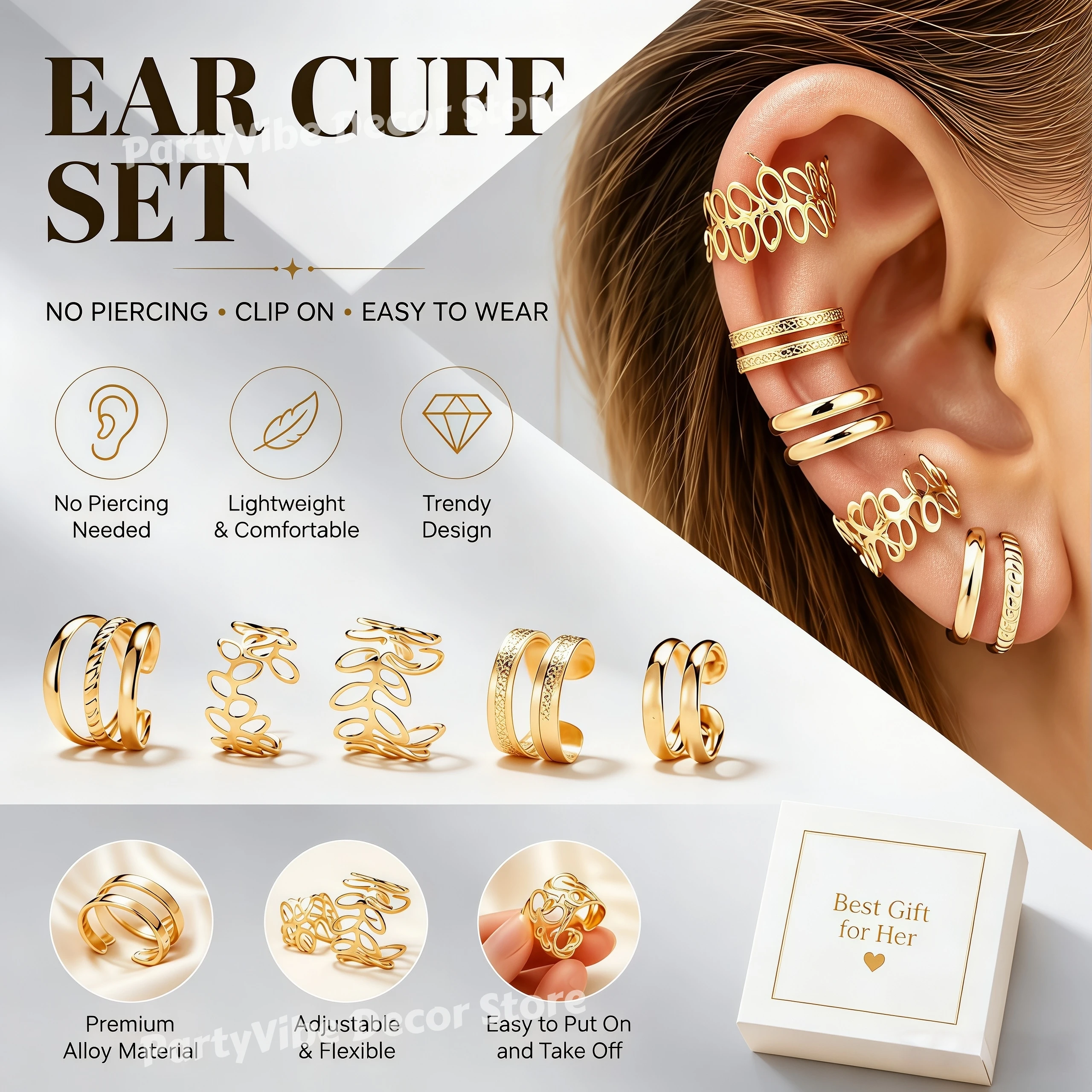 Gold Color Ear Cuffs No Piercing Ear Clip Earrings Korean Simple C Ear Clip Cuff Ear Buckle Trend Jewelry Gift Gewelry Earrings