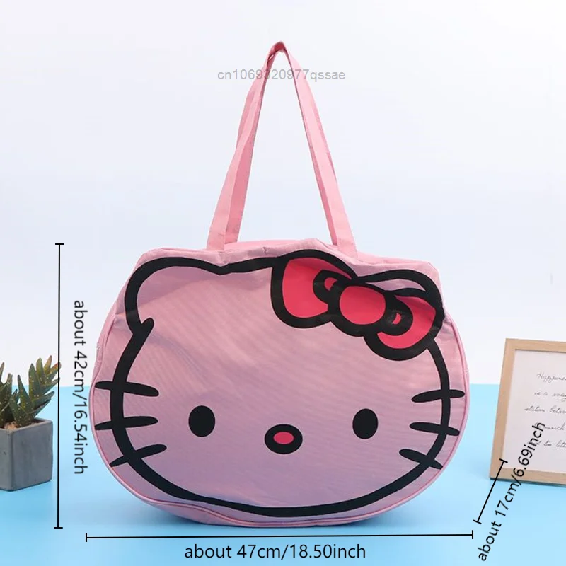 Sanrio Cute Hello Kitty Shaped Oxford Cloth Handheld Travel Bag with Large Capacity Y2k Portable Zipper Pink Wash Storage Bag