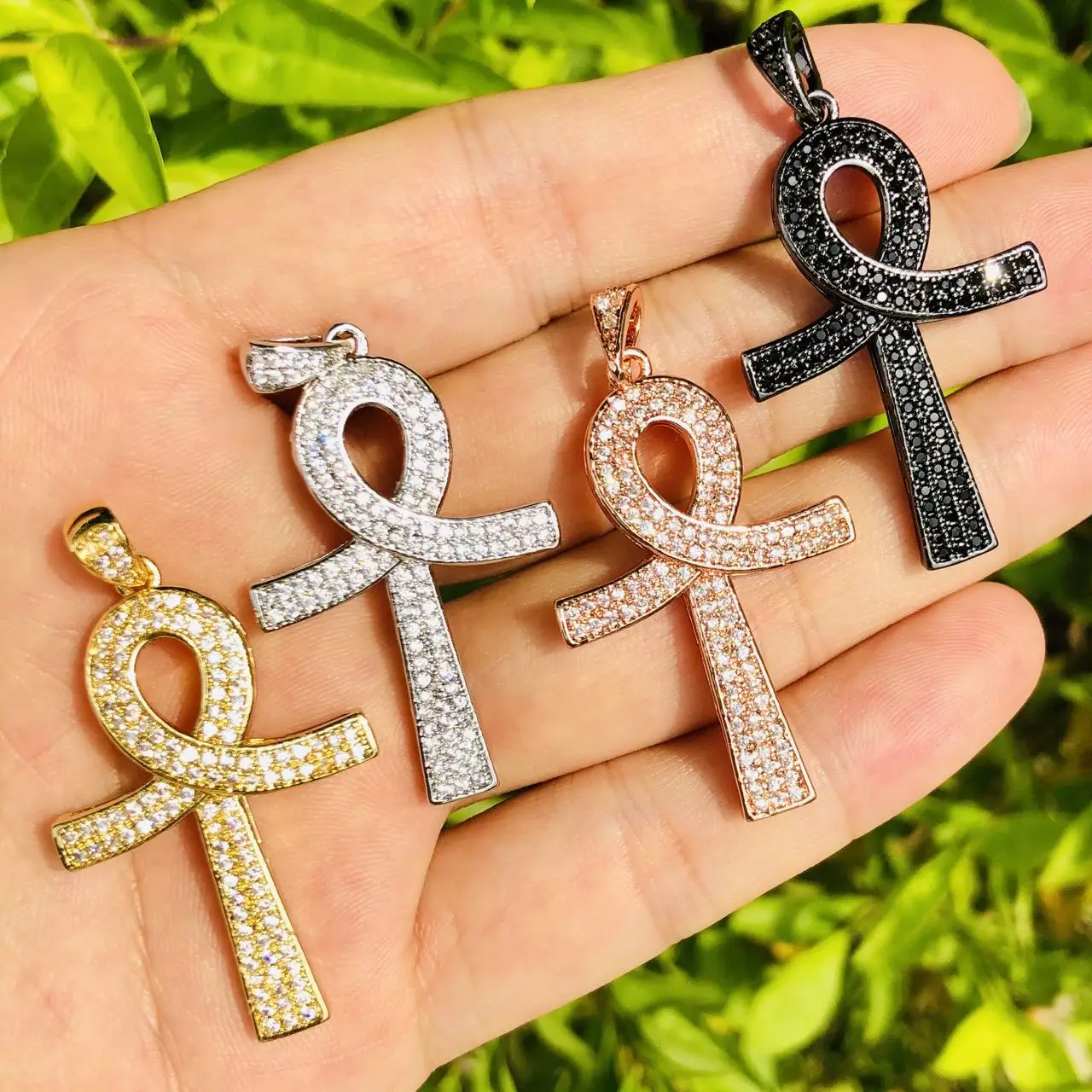 

5Pcs Cubic Zirconia Pave Ankh Charms Gold Plated Egyptian Pendant For Fashion Bracelet Necklace Jewelry Making