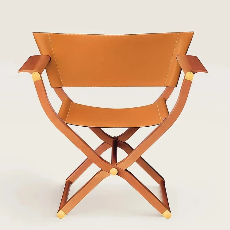 كرسي جلدي محمول قابل للطي للاستعمال الخارجي للتخييم كرسي خشبي إيطالي فاخر للترفيه