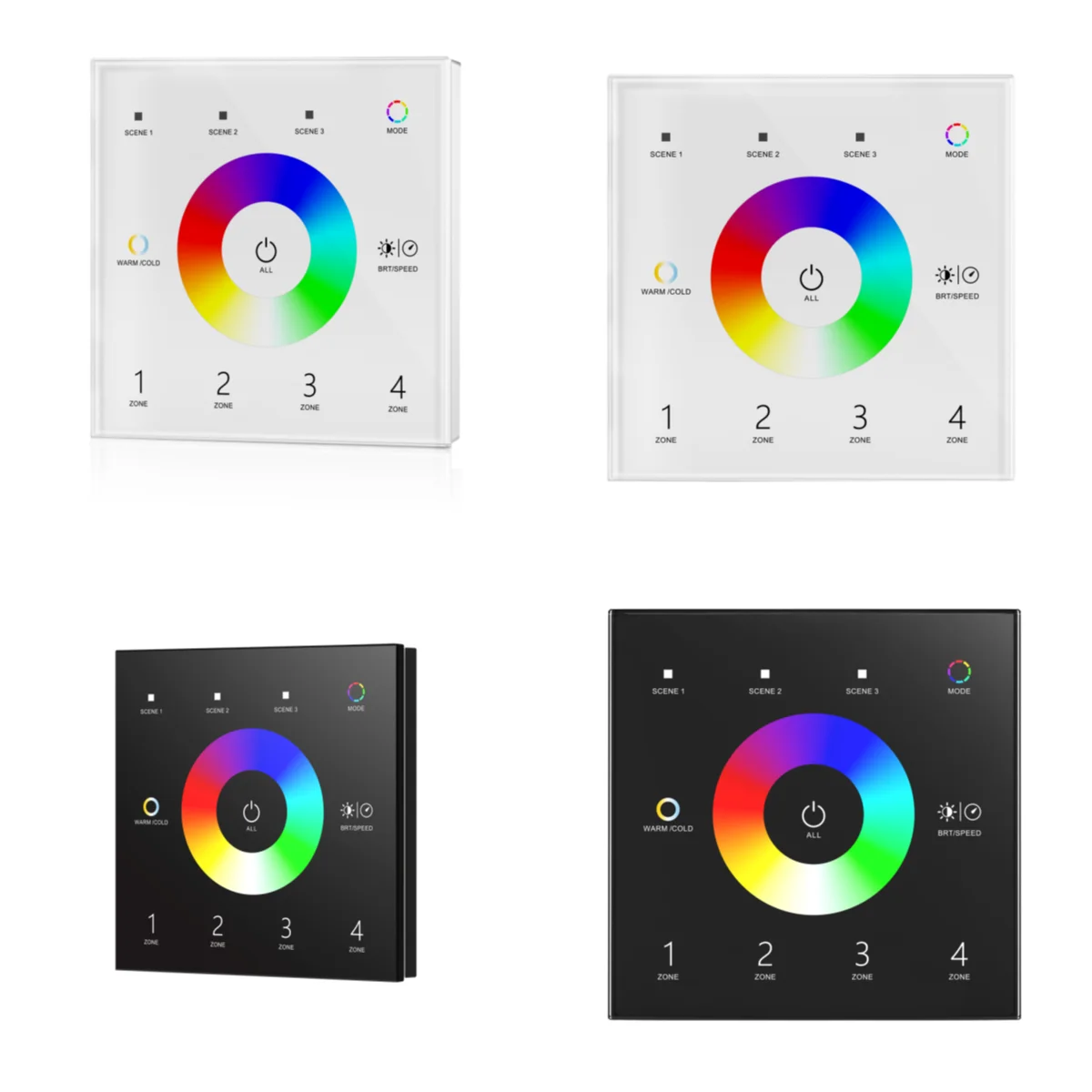 

4 Zones 5 IN 1 Wall Touch Panel DMX Master Controller 110-220VAC 2.4G RF Glass Dimmer For Single color/CCT/RGB/RGBW/RGB+CCT Tape