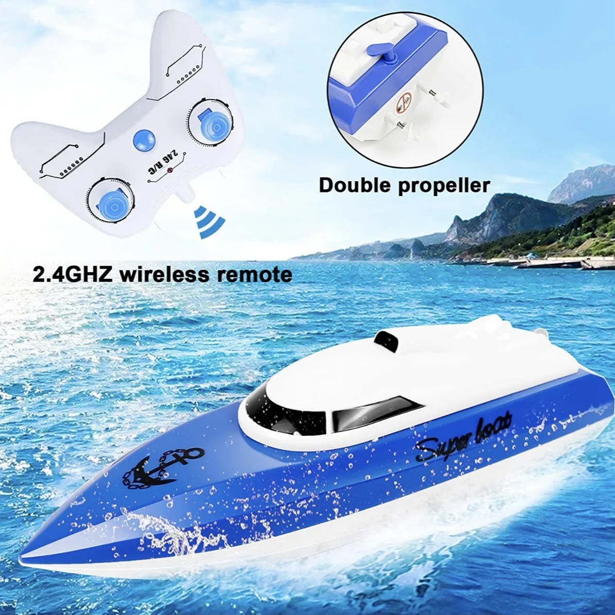 

Remote Control Boat Kids 2.4G Remote Control Toys Lightweight Water Racer RC Speedboat Pool Double Propeller Model Electric Toys