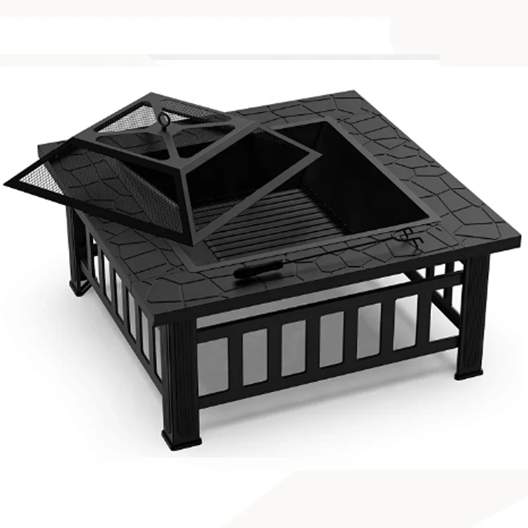 32inch Outdoor Wood Burning Squrae Table Fire Pit with Spark Screen