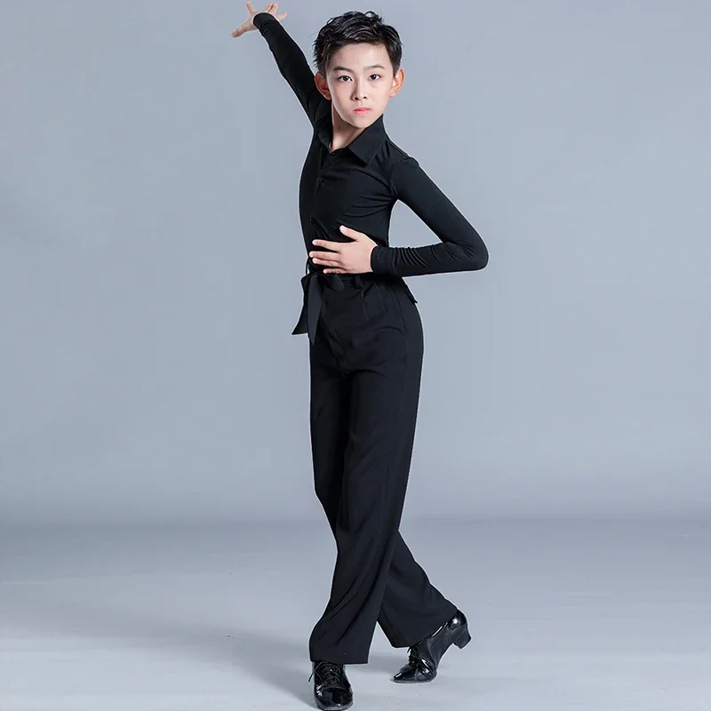 

New Children's Latin Dance Costume Black Pants Boy's Ballroom Performance Clothes Waltz Training Suit Line Dance Wear