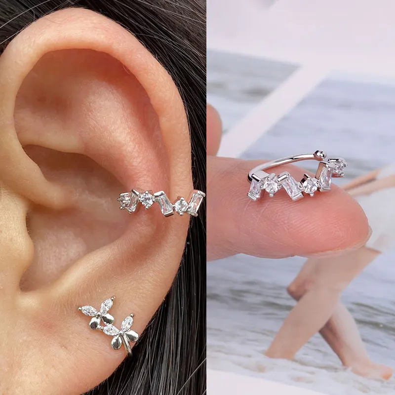 1Piece Fashion Gold Color Leaf Clip Earring For Women Without Piercing Puck Rock Vintage Crystal CZ Ear Cuff Girls Party Jewerly