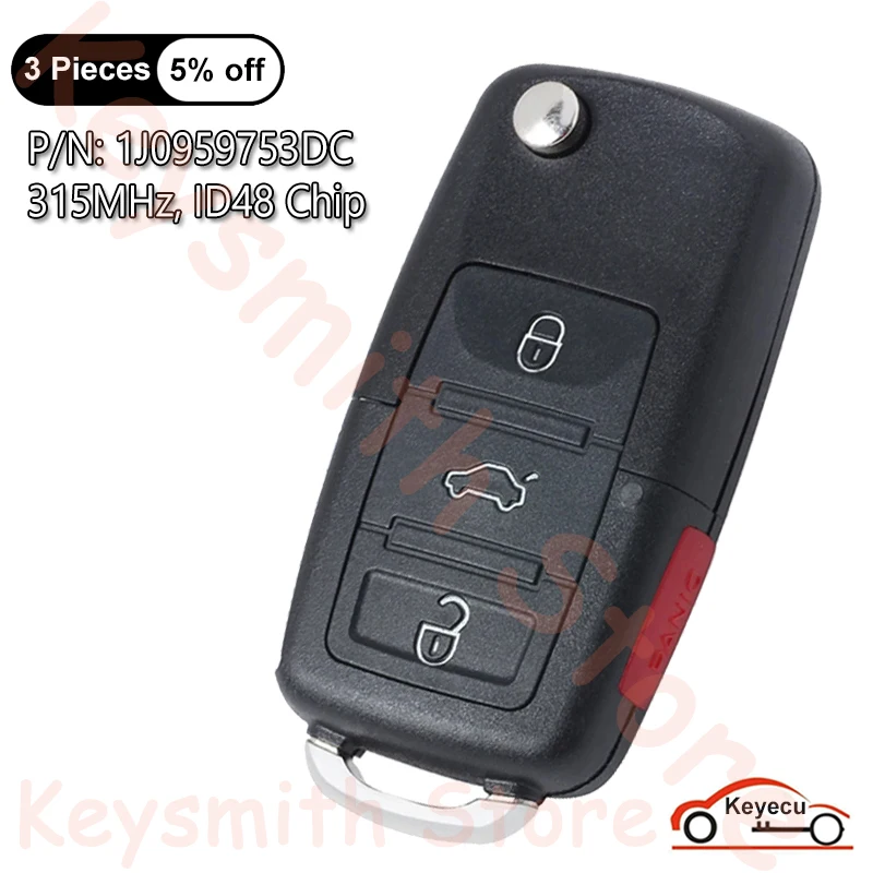 

Чип KEYECU 3+1 4B 315 МГц ID48 для Volkswagen VW Beetle CC Eos GTI Golf Passat Jetta Rabbit Auto Flip Remote Key Fob 1J 0959753 DC