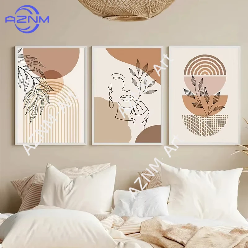 1 Stück, kreative, hellfarbige Block-Leinwanddrucke im Bohemian-Stil, nordische minimalistische Linien-Wandkunst, Poster für Wohnzimmer, Schlafzimmer und Zuhause