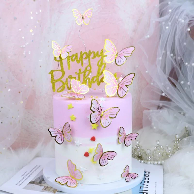10 Stück Dessert Kuchen Dekor Schmetterling Stempeln Gold Schmetterling Kuchen Topper Prinzessin Mädchen Hochzeit Alles Gute zum Geburtstag Party Dekor Stroh
