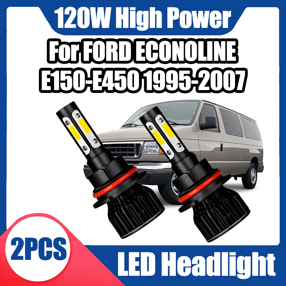 2PCS 9007 Canbus LED Faros Delanteros de Luz Alta y Baja, Lámparas Delanteras para Automóvil con Chips CSP 3570, 6000K Blanco para FORD ECONOLINE E150-E450 1995-2007