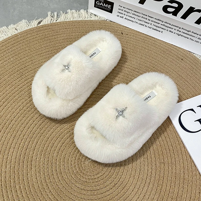 

Fur Women Platform Slippers Designer Furry Slides Ladies Flip Flops Faux Fur Sandals Indoor Slippers Female Luxury Flats Shoes