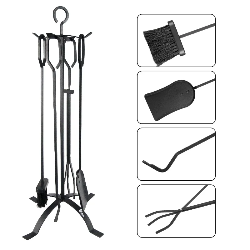 

Wholesale Fireplace Tool Accessories Poker Tong Shovel Brush Fireplace Tool Set With 5 Pieces