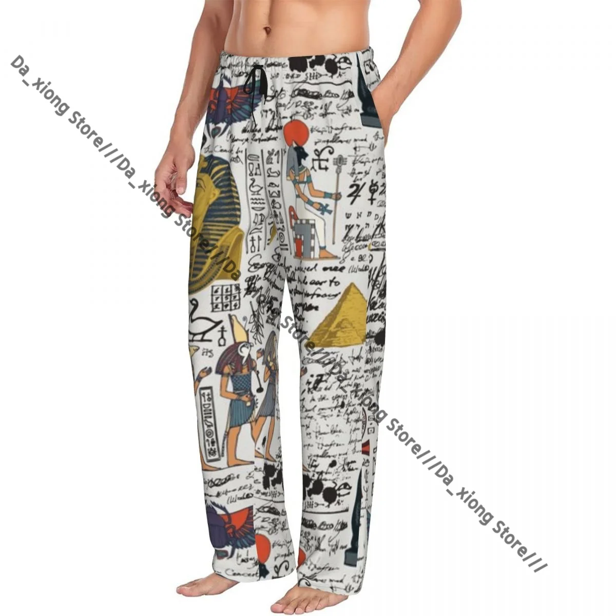 

Mens Casual Pajama Long Pant Loose Elastic Waistband Ancient Egypt Egyptian Gods Cozy Sleepwear Home Lounge Pants
