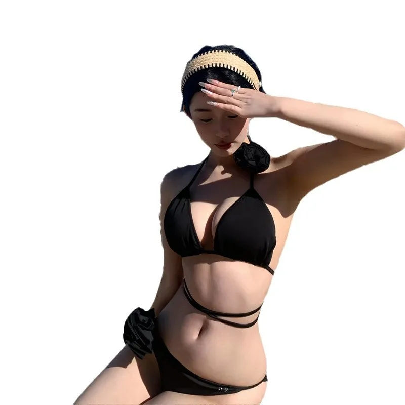 Neue Sexy Schwarz Tanga Bikinis Dreieck Zwei Stücke Badeanzug Frauen Bademode Strand Tragen Badeanzüge Koreanische Bikini Set Pool 2025,