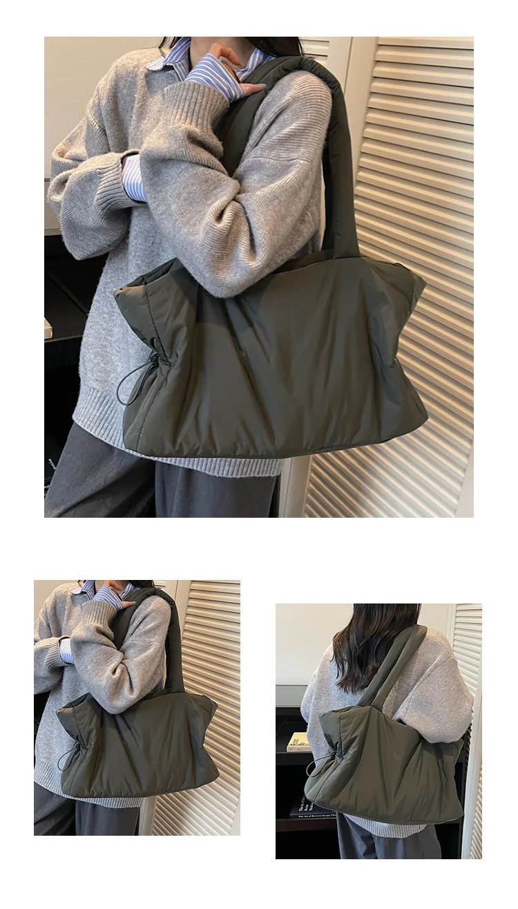 Herbst Winter Baumwolle Umhängetasche Frauen Stilvolle Tote Satchel Handtasche Geräumige Nylon Geldbörse für Arbeit Pendeln und Reisen – Detail 10