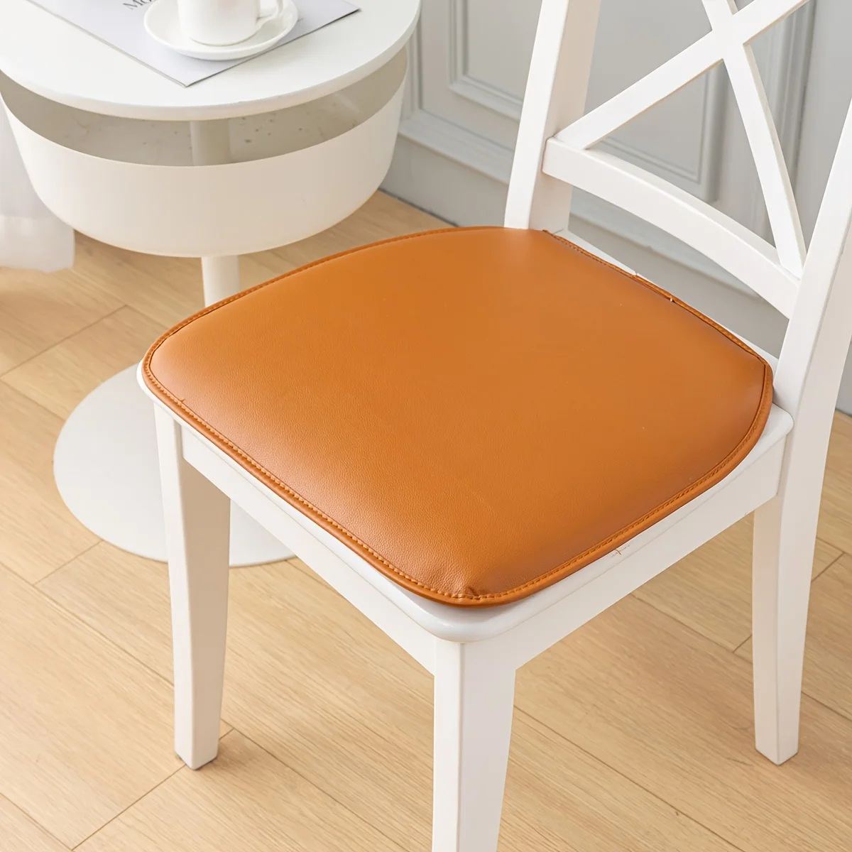 D-Shape Faux Leather Seat Cushion for Dining Chairs,Classic Style,All-Season Comfort, Sewn Seam Closure, Multipurpose Use