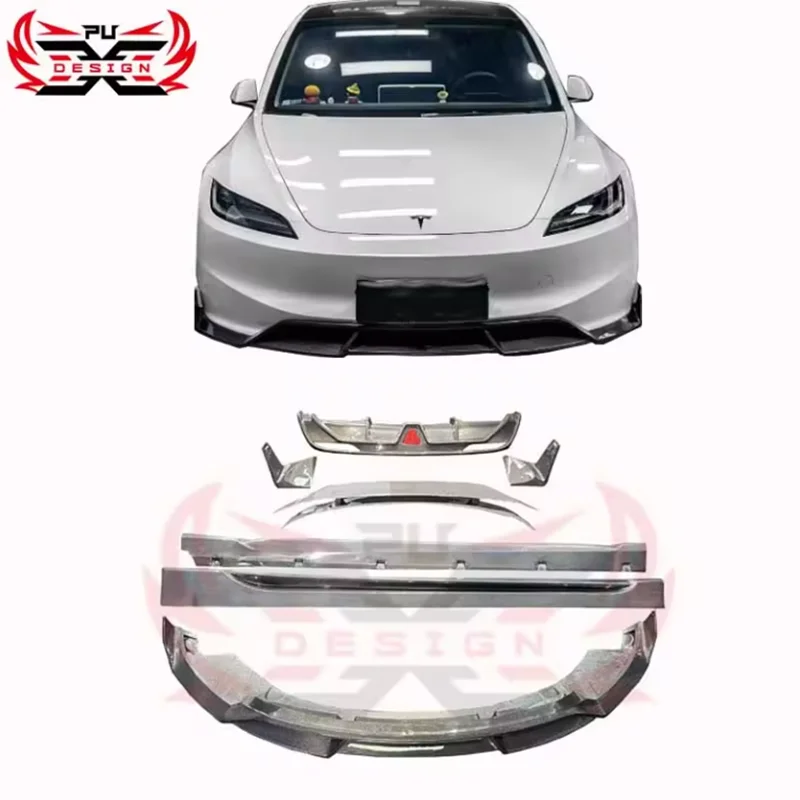 Carbon Fiber Front Lip Side Skirts Rear Diffuser Spoiler Wing Rear shunt For Tesla Model 3 2023-2024 C Style Body Kit