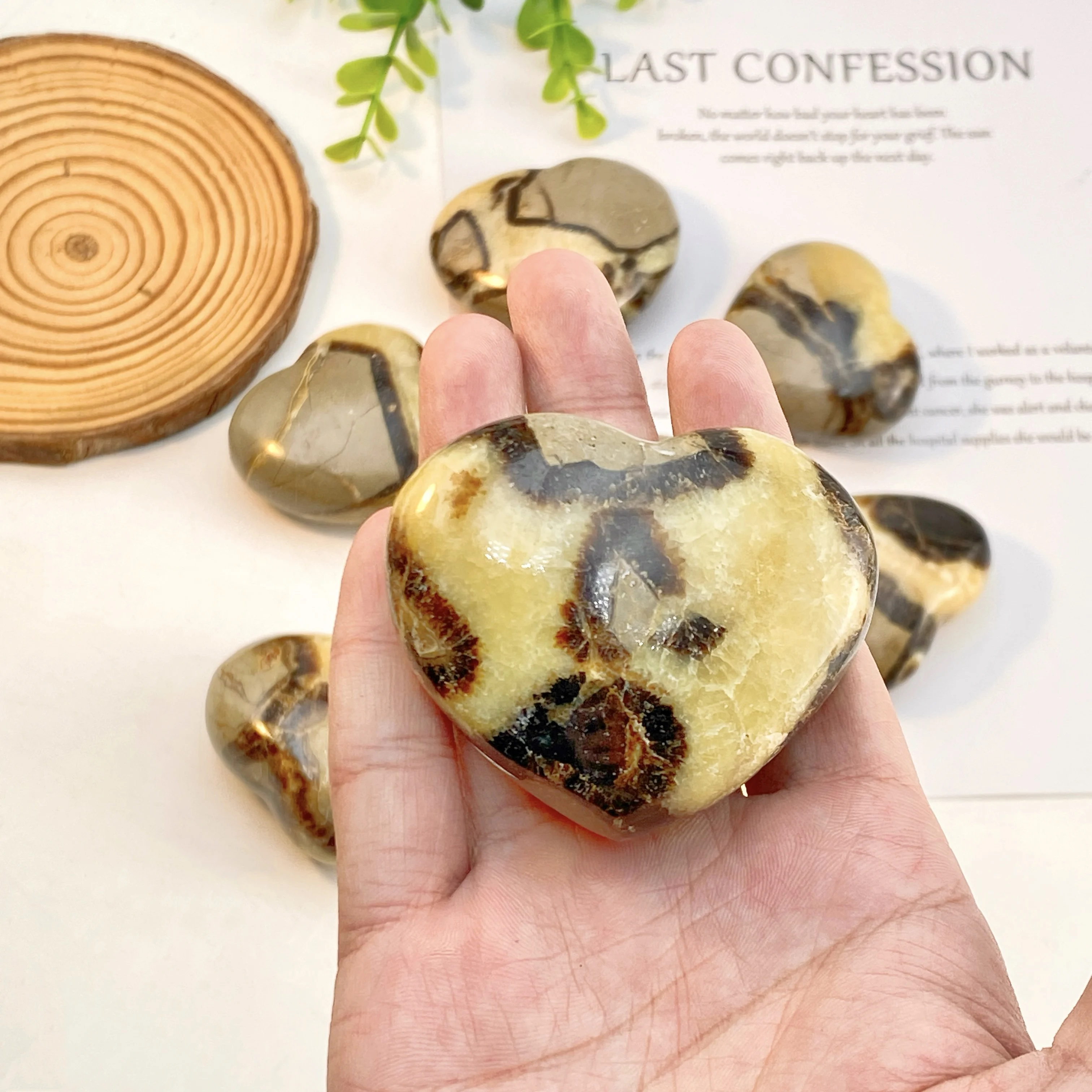 Random 1PC High Quality Septarium Heart Decoration Natural Crystal Raw Stone, Birthday gift, Scene decoration. #1