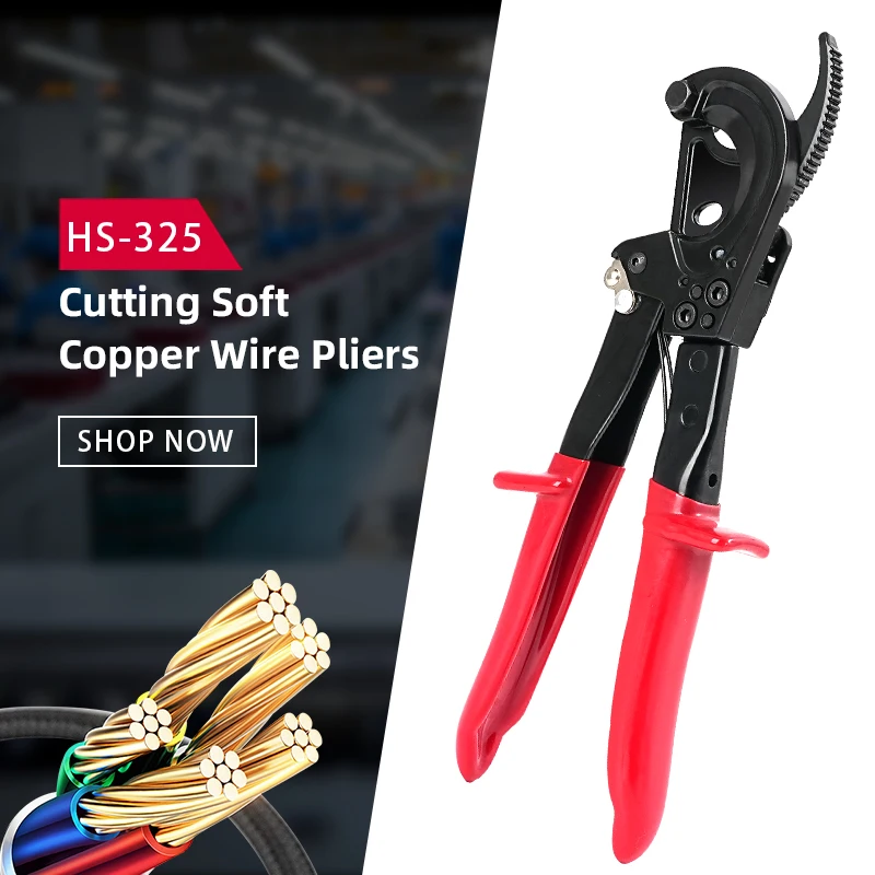 

1 PC Professional Ratchet Gear Cable Scissors HS-325A Effortless, Precise Cutting Tool for Electricians in Black & Red